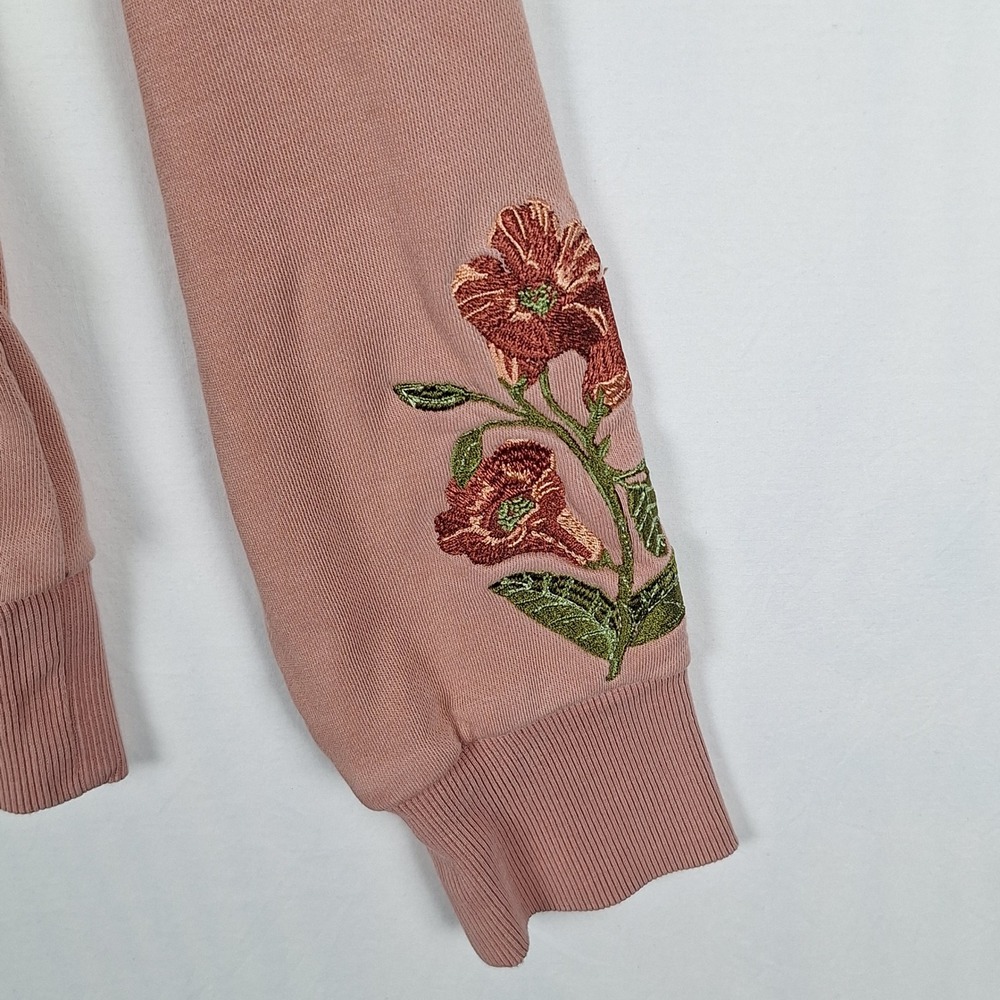 The North Face Floral Embroidered Pullover Hoodie Pink Mauve Medium - Picture 3 of 9